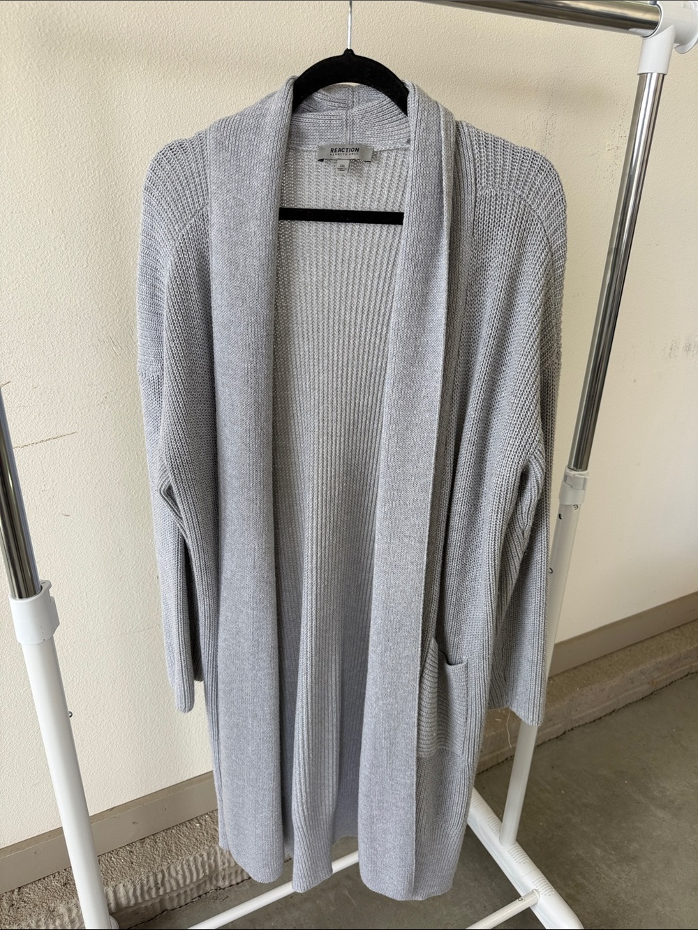 Kenneth Cole Reaction Heather Light Gray Open-Front Long Cardigan